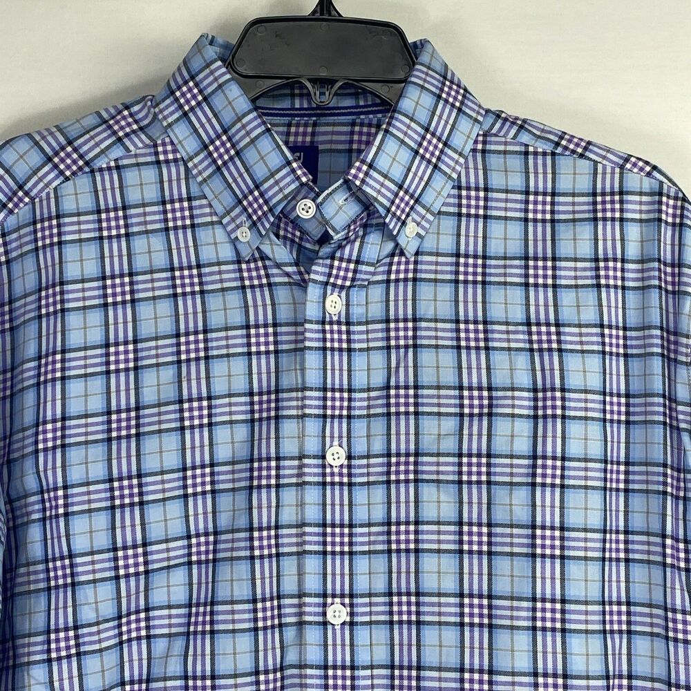 FJ 1857 Footjoy Blue & Purple Plaid Long Sleeve Button Down Men’s Size Medium